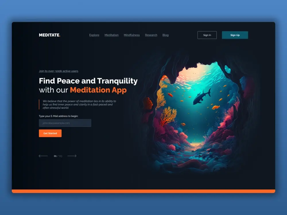 Meditation app landing page